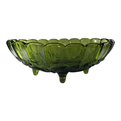 1960s Oval Green Glass Footed Fruit Bowl Vintage Chairish