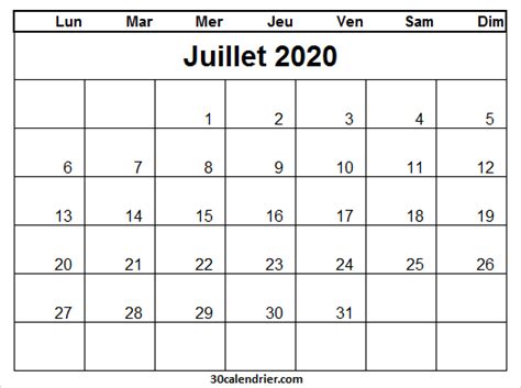 Calendrier Juillet 2020 Avec Semaine Calendrier Imprimable 2020