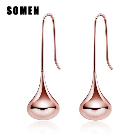 Polished Stainless Steel Drop Earrings Women Rose Gold Classic Smooth Puffed Teardrop Dangle