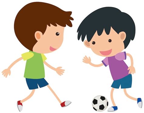 Dos Niños Jugando Fútbol Vector Premium