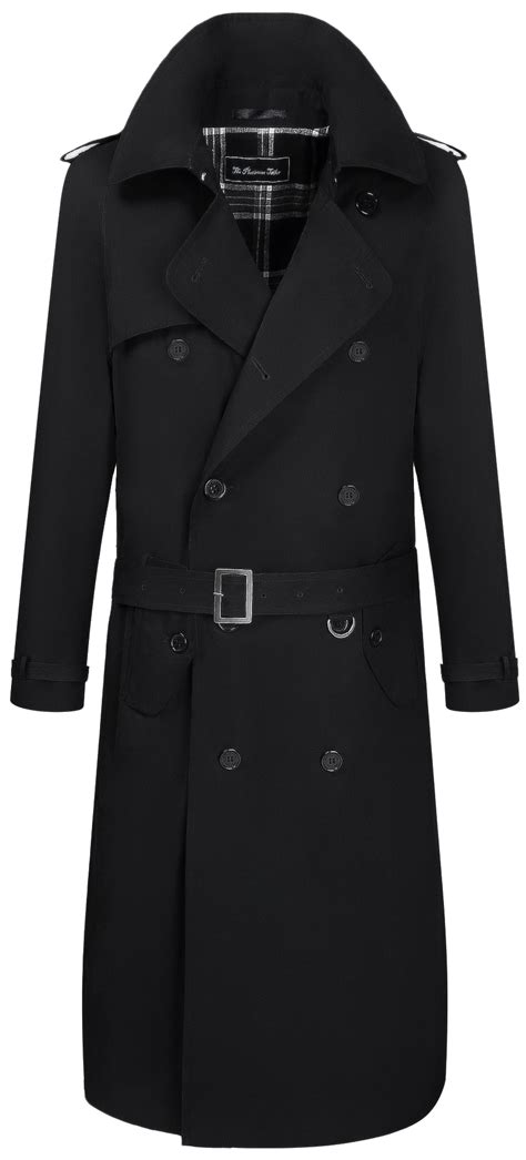 Mens Black Traditional Double Breasted Cotton Long Trench Trench