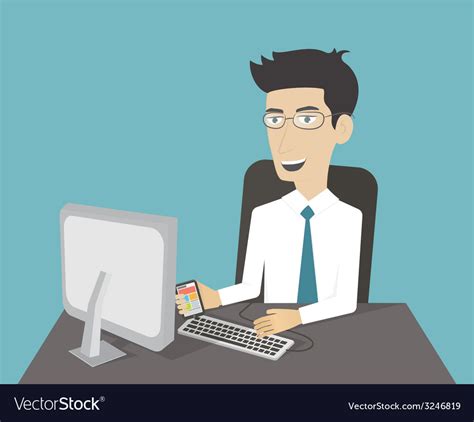 Business Man Working At Computer Royalty Free Vector Image