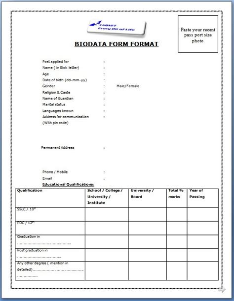 Documents similar to biodata format for job application in word free download. Biodata Format For Job Application - Download Sample ...