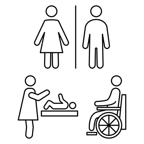 Toilettensymbole Mann Frau Rollstuhlfahrersymbol Und Babywickel