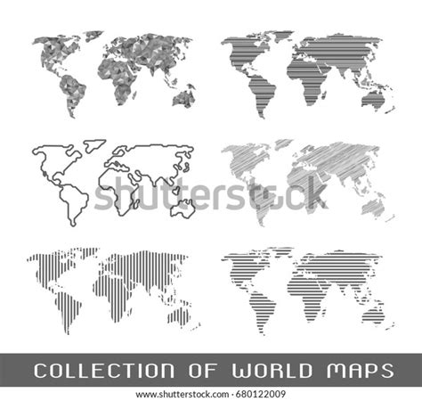 Collection Monochrome World Maps Stock Vector Royalty Free