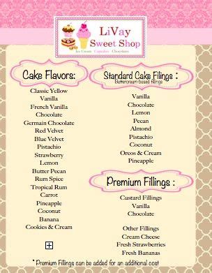 Is the wedding cake going to be traditional or something a little spend some time searching for wedding cakes in a search engine and put together a mood board of it's best to use a recipe specially written for a wedding cake as it will be in the correct proportions and. Cake Flavors and Fillings #livaysweetshop # ...