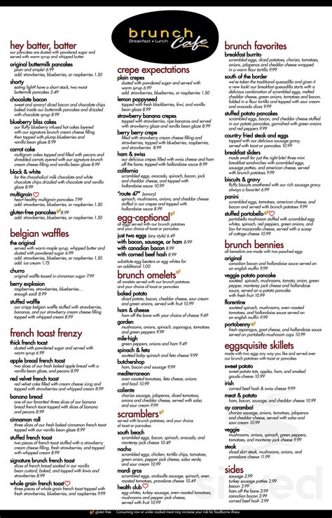 Brunch Cafe Menu In Roselle Illinois Usa
