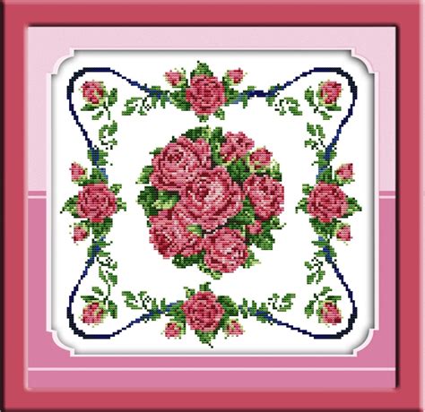 spherical red rose cross stitch kit flower 18ct 14ct 11ct count printed canvas stitching