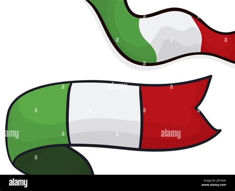 Set Of Two Ribbons With The Italian Flag Colors Over White Background