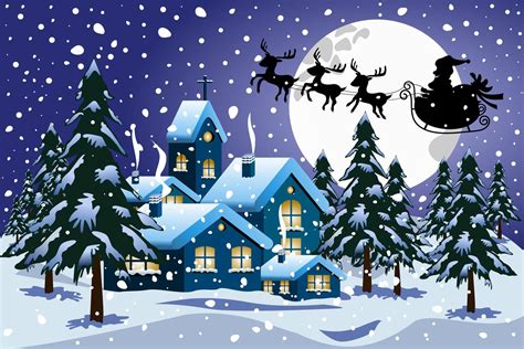 Cartoon Snowy Christmas Night Scene Download Free Vectors Clipart