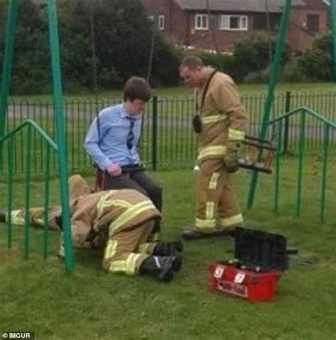 Hilarious Photos Show Adults Who Had To Be Cut Out Of Playground