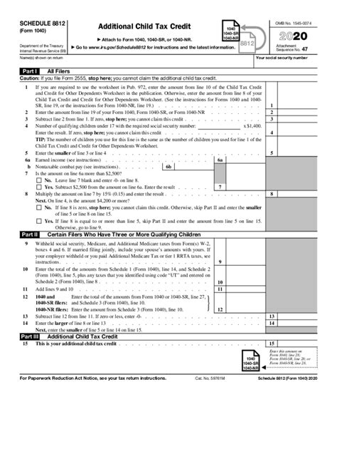 Irs 1040 Schedule 8812 2020 Fill Out Tax Template Online Us Legal