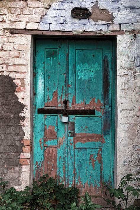 Old Shabby Wall Facade With Wooden Door Stock Photo Image Of