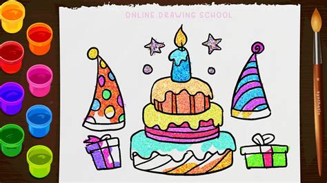 Draw a curved line between the top corners of each rectangle. Draw a cake and colouring for kids | Easy cake drawing, how to draw a cute birthday cake | easy ...