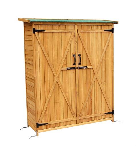 Mcombo Outdoor Wooden Storage Shed Utility Tools Organizer Garden Lawn