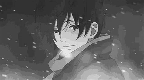 Black And White Photo Of Anime Character Looking At Something In The Distance With Rain Falling