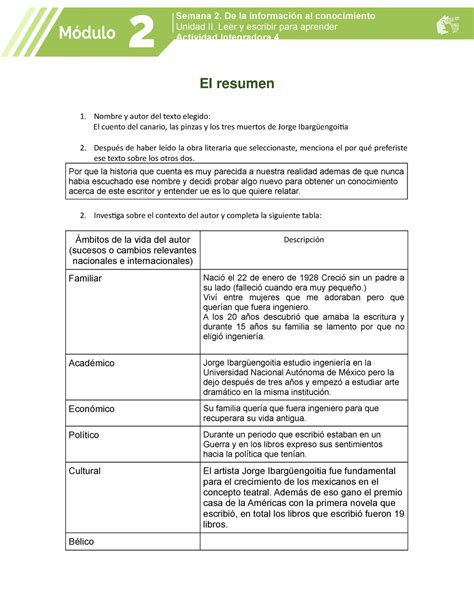 Modulo 2 Semana 2 Actividad 4 Unidad Ii Leer Y Escribir Para