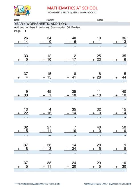 These worksheets are arranged in alphabetical order. YEAR 4 MATHS WORKSHEETS: Addition Adding two numbers in ...