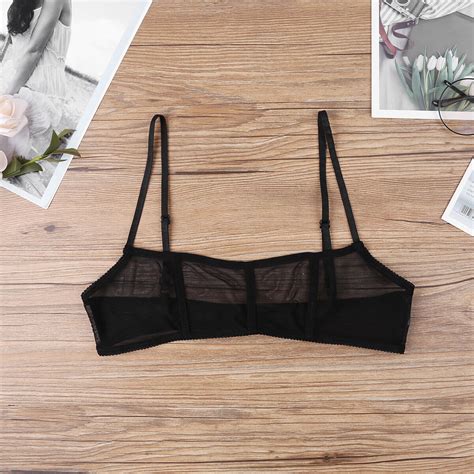 Womens Sheer Mesh Bralette Wire Free Unlined Bra Sexy See Through