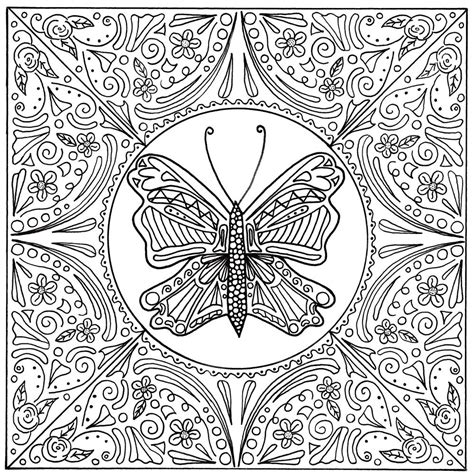 Butterfly in the strawberries coloring page. Butterfly Lace Mandala Adult Coloring Page | FaveCrafts.com