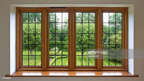 Garden View Through Leaded Glass Window High Res Stock Photo Getty Images