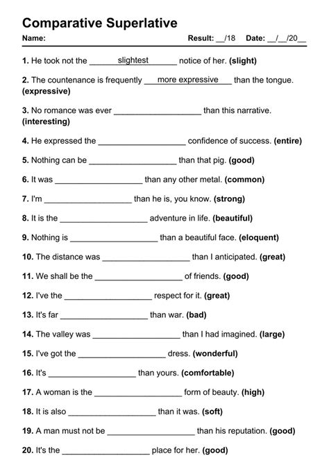 Comparative And Superlative Adjectives Worksheets Worksheetsday The
