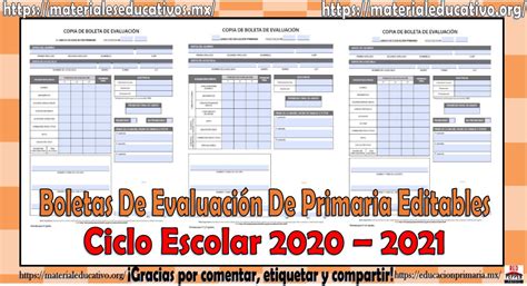 Boletas De Evaluación Editables De Primaria Del Ciclo Escolar 2020 2021