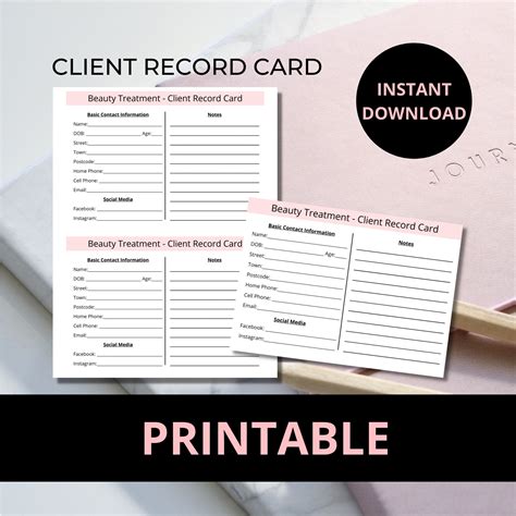 Printable Client Record Card For Beauty Professionals I Client Etsy Uk