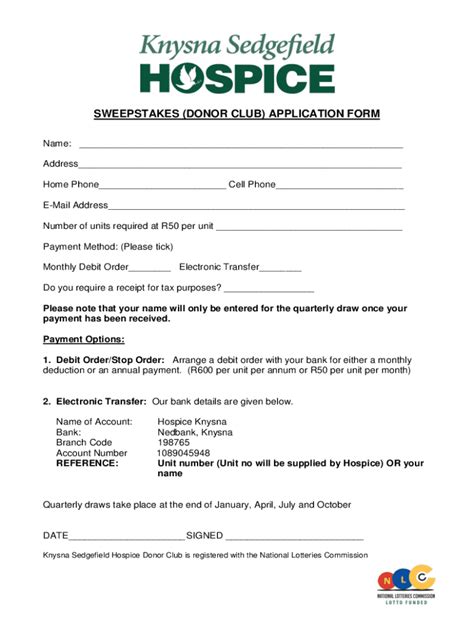 2019 2024 Za Knysna Sedgefield Hospice Sweepstakes Donor Club