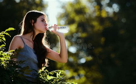 Healthy Woman Drinking Water From Bottle Outdoor Stay Hydration Concept Unhidrated Unity With