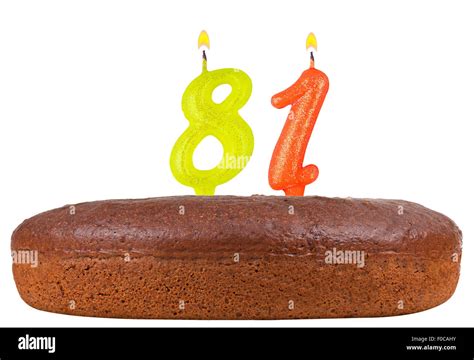 Birthday Cake With Candles Number 81 Isolated On White Background Stock