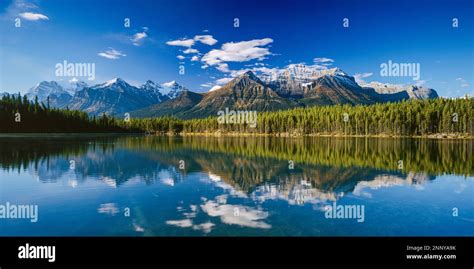 Bow Mountain Range Reflecting In Herbert Lake Banff National Park