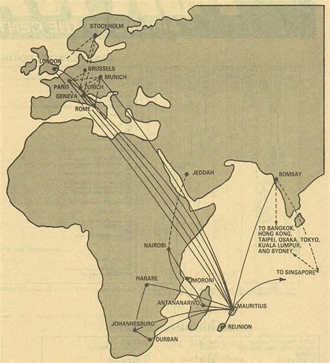 Air Mauritius January 1989 Route Map