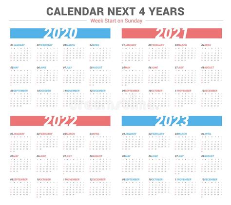 Eenvoudig Tijdschema Voor 4 Jaar 2020 2021 2022 2023 Week Begint Op