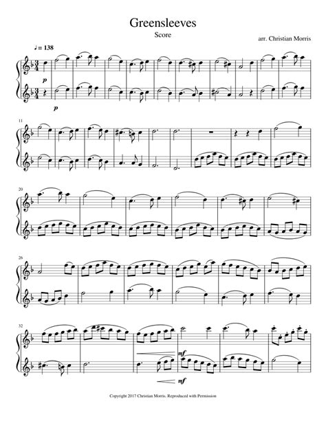 The 3/4 rhythm is felt strongly in this transcription, with bold four note chords and. Greensleeves Score sheet music for Flute download free in ...