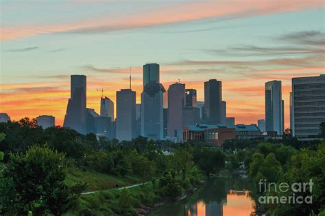 Houston Skyline Sunrise Over The Bayou Photograph By Bee Creek