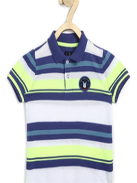 Buy Allen Solly Junior Boys Navy Blue Striped Polo Collar Pure Cotton T