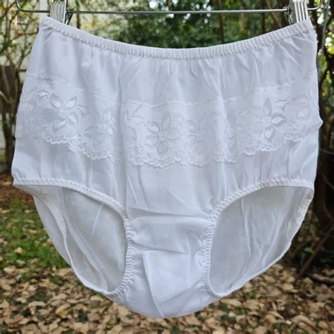 Sissy Nylon Lace Panty Double Gusset Sheer White Bikini Vintage Brief