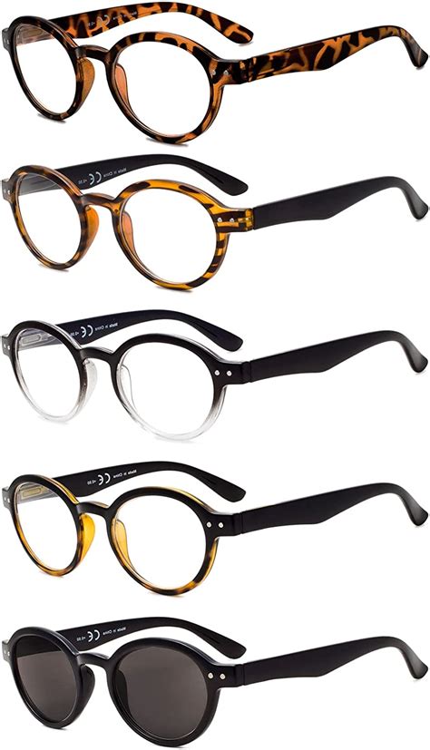 eyekepper 5 pack spring hinges round retro reading glasses inc sunshine readers 1