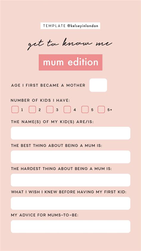 Instagram Story Template Get To Know Me About Me Template Mum