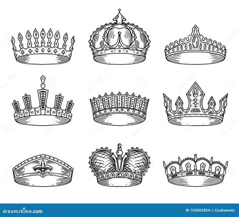 Set Of Isolated Sketch For Crown Or Tiara Stock Vector Illustration