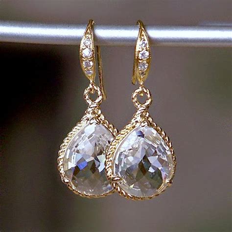 Swarovski Clear Crystal Teardrops Framed In Gold Hanging From Etsy