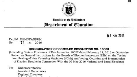 Dissemination Of Comelec Resolution No 10088 Teacherph