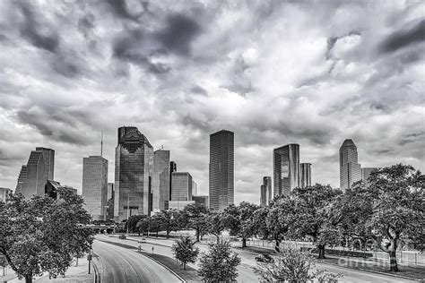 Houston Skyline View In Black And White Photograph By Bee Creek