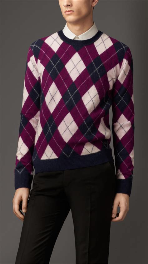 Lyst Burberry Cashmere Argyle Sweater In Purple For Men