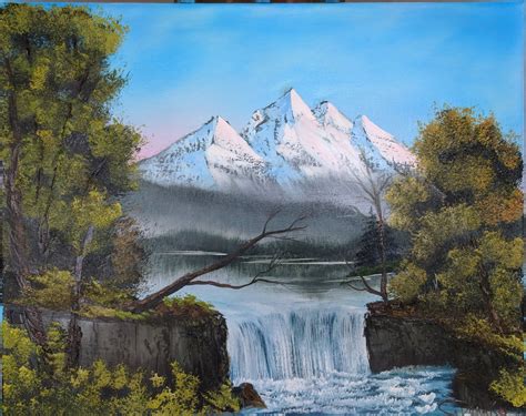 Mountain Waterfall Oil Painting Bob Ross Replica Painting Etsy In