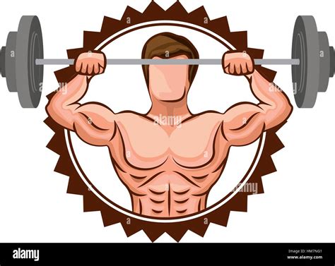 Colorful Stamp Border With Muscle Man Lifting A Disc Weights Vector