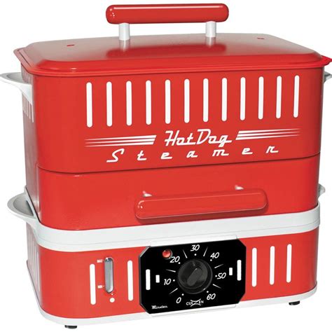 Hot Dog Steamer Red Bun Warmer Cooker Machine Party Retro Counter Table