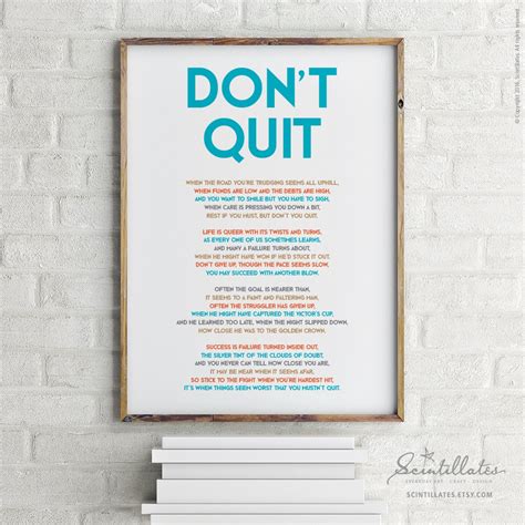 Dont Quit Poem Teal Motivational Poster Printable Etsy