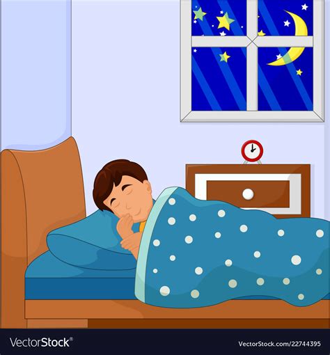 Boy Sleeping On His Bed Royalty Free Vector Image